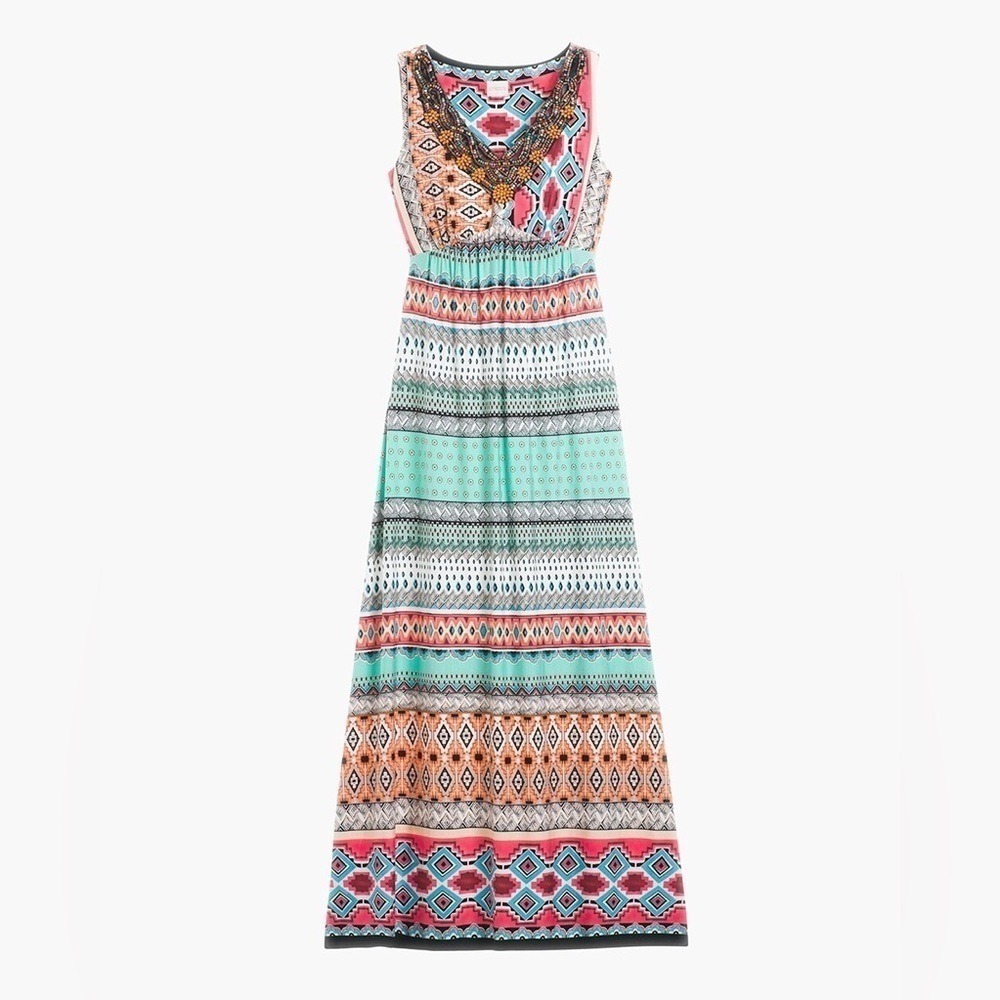 Chicos‎ New Size 1 US M Indigenous Aztec Embellished Empire Waist Maxi Dress